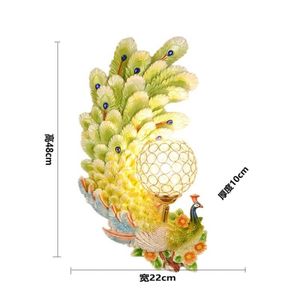Lampe murale paon, lumière décorative créative en forme d'animal, pour salon, chambre à coucher, mur de télévision, style rétro - Product Image 2