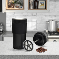 Gobelet isotherme de luxe en acier inoxydable à double paroi noir de 450 ml (15 oz) – Écologique, isolation sous vide 24h, portable pour café et bière, avec couvercle à vis