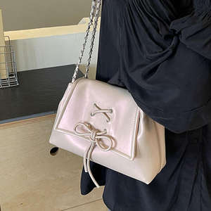 Sac à bandoulière carré plissé pour femme, couleur unie, style doux et féminin - Product Image 3