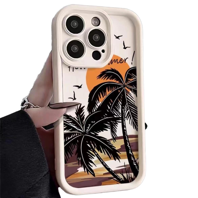 Sunset Coconut Tree Soft TPU Phone Case for iPhone 17 16 15 14 11 Pro Max XS XR 7 8 Plus SE 2020 Shockproof Candy Color Cover