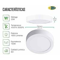 Lámpara de Techo LED SMD de Superficie Hybec, 20W, 1600lm, Ra80, Garantía de 2 Años, Redonda, Blanca, Downlight para Sala de Estar, Minimalista, de Aluminio