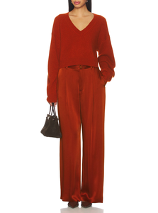 <span class=keywords><strong>Pantaloni</strong></span> da Completo <span class=keywords><strong>Donna</strong></span> a Gamba Larga in Raso Arancione Bruciato, Vita Alta, con Pieghe Frontali e Tasche Posteriori Applicate, Produzione OEM ODM - Product Image 4