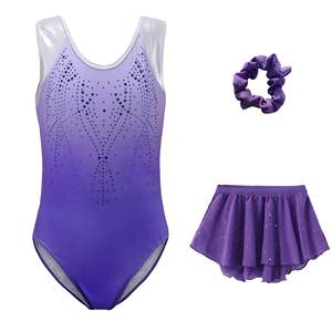 Ensemble de <span class=keywords><strong>justaucorps</strong></span> de gymnastique pour enfants avec logo personnalisé B63, en strass métalliques violets, 3 pièces, ensemble de vêtements de danse avec jupe en mousseline, ensemble de <span class=keywords><strong>justaucorps</strong></span> de gymnastique - Product Image 6