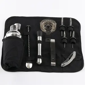 12 pcs stainless steel cocktail shaker set cocktail making set factory price bar accessory set with portable Travel Bag
