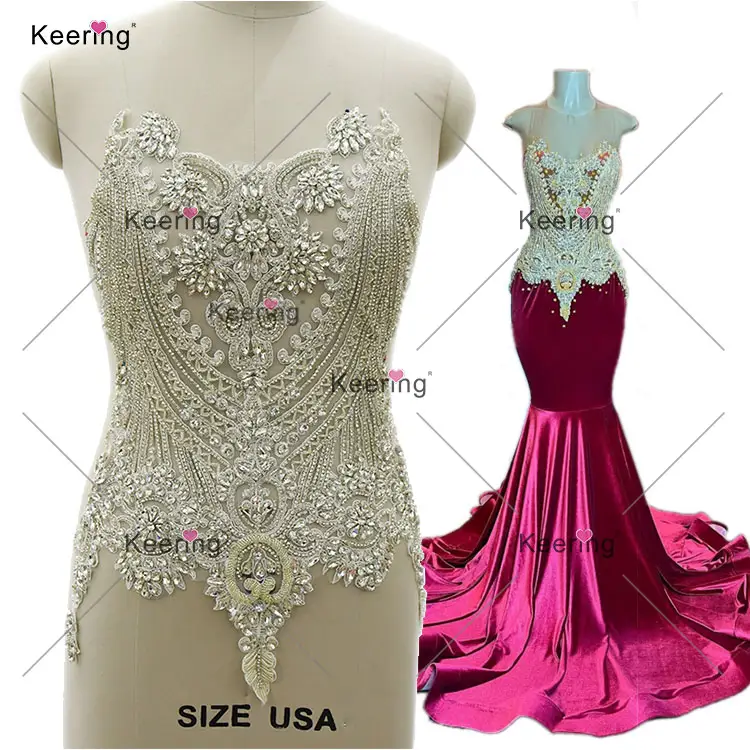 WDP-360 Keering Wholesale Blingbling Glass 2022 Fancy Beaded Multi Colored Rhinestone Elegant Bridal Applique For Wedding Dress