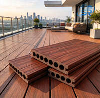 Planches de terrasse en WPC co-extrudé 150x22mm, 7 trous ronds, creuses, pour extérieur, composite, double face, grain de bois