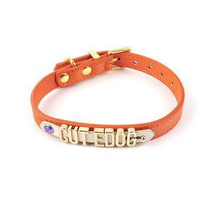 Nuevo Collar de perro de cuero Pu para gato mascota de color sólido de imitación de diseñador de lujo con letras de etiqueta de nombre de Metal - Product Image 3
