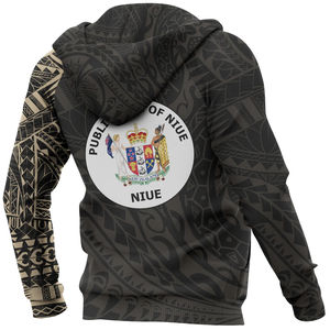 Sweat à capuche polynésien pour homme, imprimé tribal intégral, design traditionnel noir et or, patrimoine culturel, léger - Product Image 2