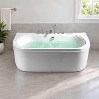 Baignoire balnéo ovale en acrylique pour salles de bain en suite, design mural, 1500 mm avec façade arrondie et vidange central