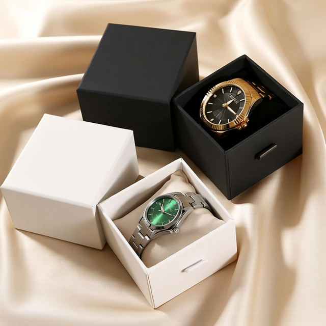 Men's and Women's Watch Box Jewelry Organizer with Ribbon Pull Slide Out Cardboard Gift Packaging Case Portable Wholesale Bulk