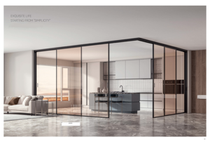 非常に狭い頑丈なアルミニウム合金引き戸防音パーティションホテルキッチンリビングルームバルコニーガラス素材 - Product Image 3