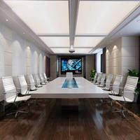 Table de conférence moderne de luxe blanche, grande table de réunion brillante avec gestion des câbles pour bureau