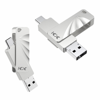 Flash Drive USB 3.2 128GB Baru 150MB/s Kecepatan Tinggi Konektor Ganda Tipe-C OTG Desain Putar 360 Derajat Bahan Zinc Alloy untuk Laptop Android