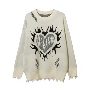 Maglione lavorato a maglia con motivo amore personalizzato con motivo girocollo lavorato a maglia maglioni da uomo a maniche lunghe