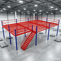 Système de rayonnage en acier robuste à 2 niveaux pour entrepôt, plateforme de stockage en mezzanine, avec escalier en grille métallique