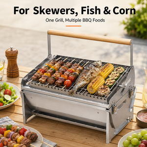Barbecue portable au charbon de bois pour le camping, grill rotatif en acier inoxydable, pliable et détachable, pour pique-nique, jardin et cuisine en plein air - Product Image 3