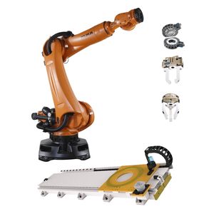 <span class=keywords><strong>Robot</strong></span> de palettisation à six axes <span class=keywords><strong>KUKA</strong></span> KR 210 R2700 Extra, avec fixation Schunk et rail de guidage CNGBS, utilisé pour les robots de manutention. - Product Image 3