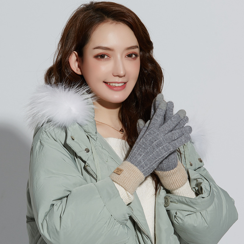 TikTok  Alpaca fleece knitted touch screen warm outdoor windproof plus velvet Korean version of the cute anti-cold gloves