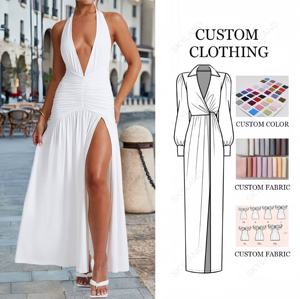 Vestido de Festa de Verão de Luxo para Mulheres Elegante Slim Plissado Ombro a Ombro Decote V Costas Nuas Fenda Sensual Novo Elegante Longo até o Chão - Product Image 1