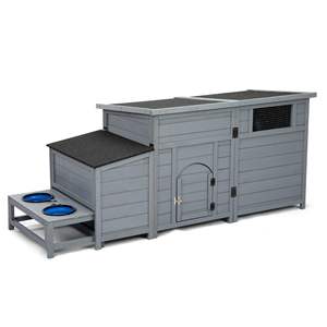 JX Dış Mekan Ahşap Köpek Kulübesi, Geniş Yaşam Alanı, Su Geçirmez Çatı ve Mama Kapları ile. Çeşitli Fonksiyonlar - Product Image 3