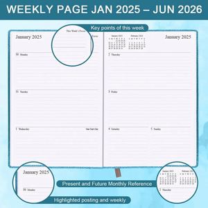 Agenda mensuel et journalier A5 personnalisé en usine, ligné, reliure cousue, couverture rigide en cuir, logo doré, carnet de gratitude - Product Image 3