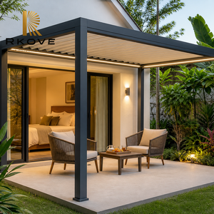 Pergola motorisée à lames orientables RKOVE, ventilation réglable, protection contre le soleil et la pluie, verre coulissant, bande LED, taille personnalisée - Product Image 2