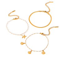 Ensemble de bracelets pendentifs étoile de mer en acier inoxydable plaqué or 18 carats avec chaîne de perles, bijoux de niche océanique pour femmes