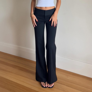Pantalon de costume pour femme, style européen et américain, couleur unie, taille basse, légèrement évasé, coupe slim, décontracté, bureau, pantalon long - Product Image 3