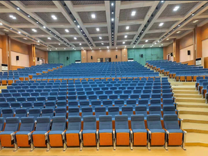 كرسي قاعة حديث مع لوح كتابة، مقعد قابل للطي من المعدن والقماش للمدارس والسينما، مصمم للكنائس والمسارح - Product Image 4