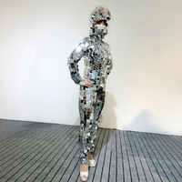Costume de scène unisexe en PVC avec panneaux réfléchissants LED, style miroir, pour spectacle de danse mécanique, bar, performance, couleur argent