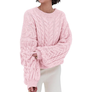 Canal 6 couleurs femmes chandails automne 2025 câble tricot à manches longues col rond <span class=keywords><strong>pull</strong></span> surdimensionné gros <span class=keywords><strong>pull</strong></span> tenues amples - Product Image 3