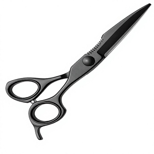 Tijeras Profesionales para Cortar Cabello, de Acero Inoxidable con Recubrimiento Negro Mate, Hoja Recta, para Diestros, Mango Corto, 30 Dientes - Product Image 1