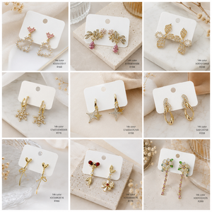 Boucles d'oreilles en gros, plaquées or 14 carats, motif floral, pendantes et à clous, tendance - Product Image 6