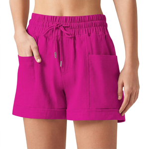 Shorts Casuales de Verano para Mujer, de Algodón y Lino, Corte Regular, Cintura Elástica, Color Sólido, Transpirables - Product Image 4