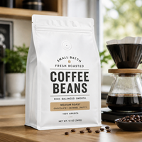Sac à café personnalisé en noir mat à fond plat avec fermeture éclair et valve unidirectionnelle, pochette d'emballage pour café