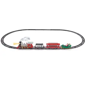 29 pièces cadeaux de noël Locomotive à vapeur électrique bricolage assemblage de jouets de chemin de fer fumer ensemble de piste de Train avec lumière et son