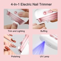 Pemotong Kuku Elektrik Jumon 4-in-1 dengan Pisau Lengkung, Lampu LED, Penggiling, Pemoles, Pemangkas Kuku Jari, Pemotong Manikur, Plastik