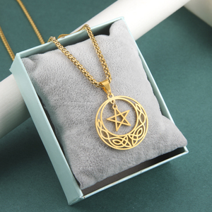 Colgante Vintage de acero inoxidable con nudo <span class=keywords><strong>celta</strong></span> para mujer, collar con colgante de pentagrama chapado en oro Real, dijes de ACLE culo, regalos - Product Image 3