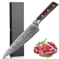 Couteau de chef en acier inoxydable de 8 pouces, motif Damas, manche en bois de wengé, ultra-affûté, couteau de cuisine Santoku