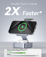 Station de charge sans fil pliable 3-en-1, chargeur magnétique rapide pour iPhone séries 17, 16, 15, 14, 13, 12