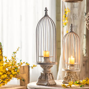 Bougeoir de <span class=keywords><strong>cage</strong></span> à oiseaux blanc s'ouvre au sommet Attrayant porte-bougie de style français Design grand support décoratif pour la maison et le cadeau - Product Image 4