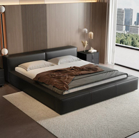 Lit Double King Size de Luxe Européen en Bois de Pin et Cuir, Cadre de Lit Inclinable, Style Moderne Rafraîchissant avec Panneaux en Contreplaqué Souple