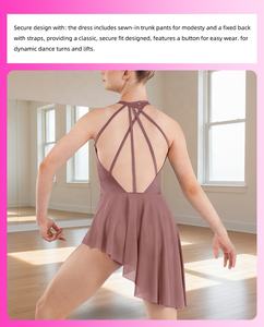 MiDee Kadın Lirik Dans Elbisesi, Pantolonlu, Dantel Çiçek İşlemeli Asimetrik Yüksek Alçak Etek ve Çoklu Sırt Askıları - Product Image 2