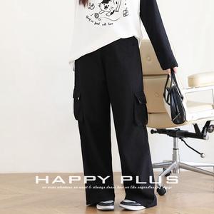 Runqi กางเกงคาร์โก้เอวสูงสำหรับผู้หญิง, กางเกงขาตรงลำลองสีเทาดำ N8766ขนาดใหญ่พิเศษ - Product Image 3