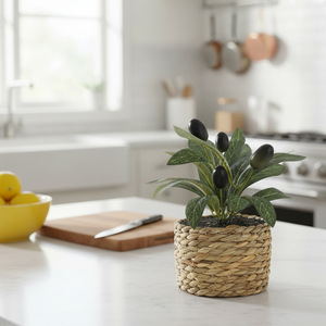 LINDOJUNI Albero di Ulivo Artificiale in Miniatura in <span class=keywords><strong>Vaso</strong></span> di Erba Intrecciata <span class=keywords><strong>per</strong></span> Decorazione Casa e Ufficio - Product Image 2