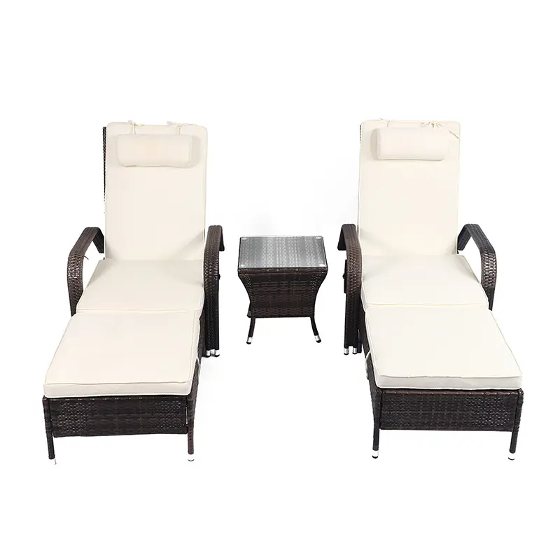 Meubles de patio Offre Spéciale chaise longue chaise longue 3 pièces chaise longue inclinable en rotin lit de plage avec table d'appoint