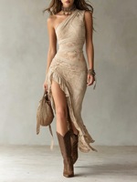 Robe longue de style ethnique vintage, imprimé patchwork rétro, sans manches, ourlet asymétrique à volants, vêtements d'été bohèmes pour femmes