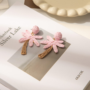 Boucles d'oreilles pendantes bohèmes faites à la main en raphia tressé, motif cocotier et feuille de bananier, tendance été, pour les <span class=keywords><strong>vacances</strong></span> - Product Image 2
