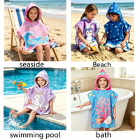 New Custom Children's Bath Towel Hooded Cloak Bathrobe Swim Beach Towel Water Absorbing Quick Drying Cartoon Hooded Beach Towel