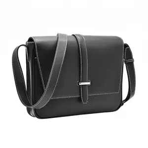 Fashion Design Men's Sling Bag Durable Black Real Leather Bag Cross Body Bag With Inside Zipper Pocket
